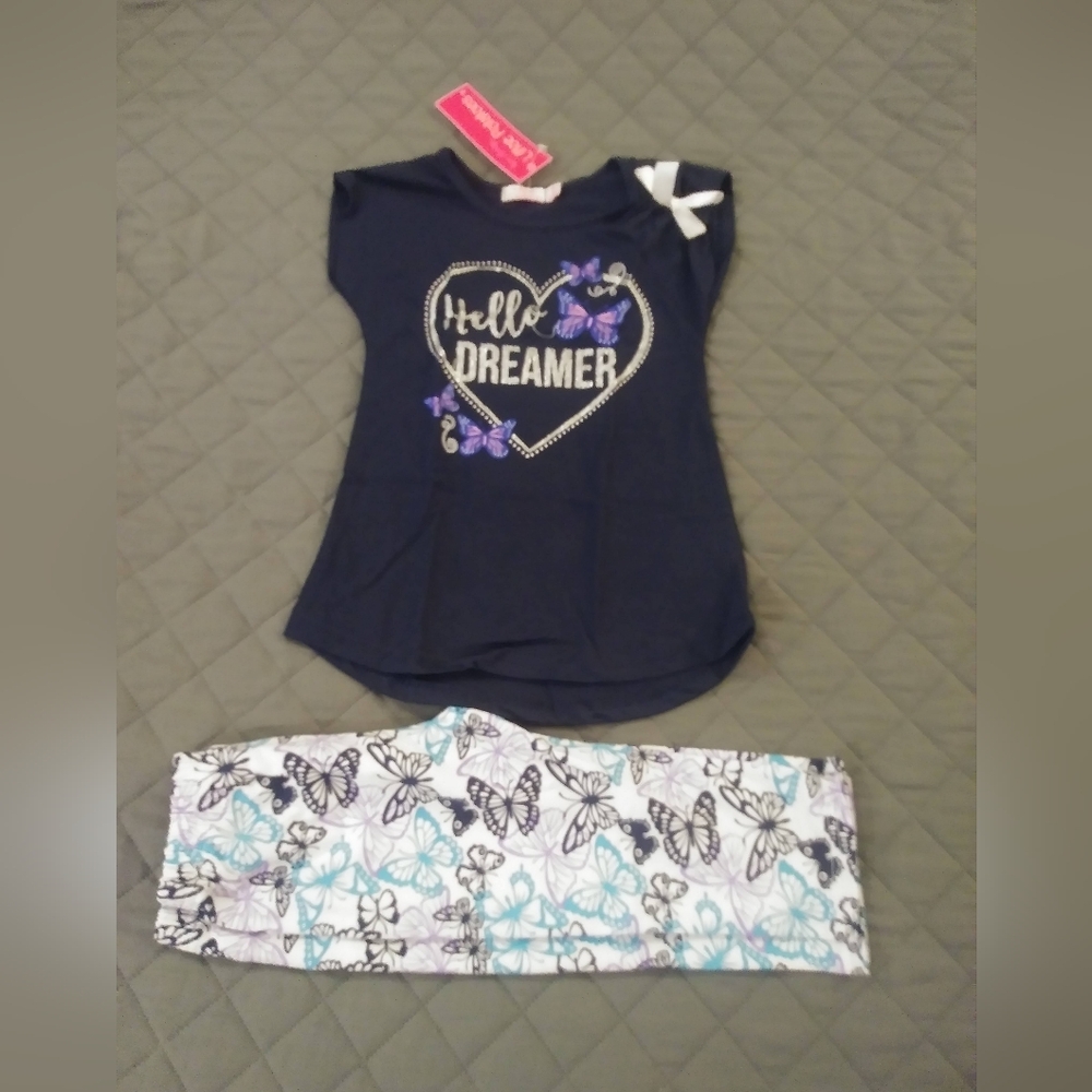 Little Lass Navy and White Capri Set with Butterfly Print